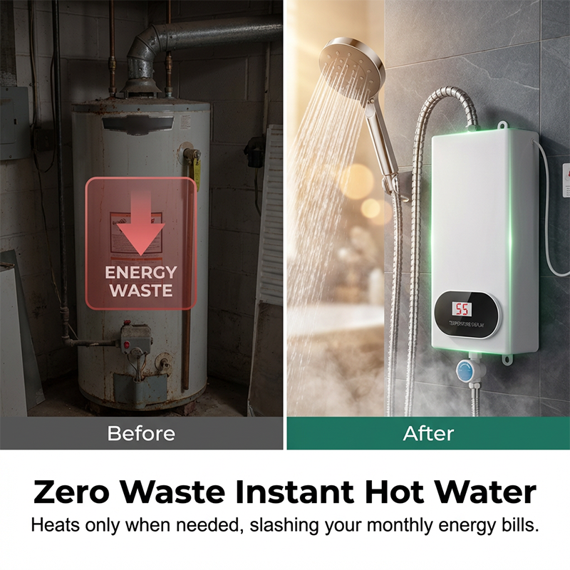 💧 Chauffe-Eau Électrique Instantané Sans Réservoir – Compact, Écran LED & Protection Anti-Fuite 🏠