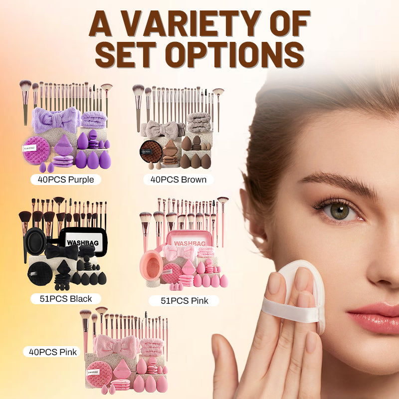 Coffret tout-en-un de pinceaux et éponges de maquillage