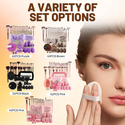 Coffret tout-en-un de pinceaux et éponges de maquillage