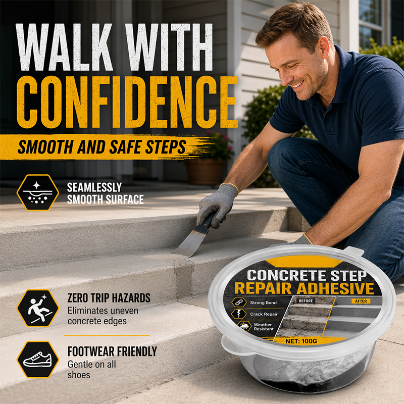💞 PLUS DE 50 000 EXEMPLAIRES VENDUS ! 🔧🏠 55 % DE RÉDUCTION ! Colle de réparation pour marches en béton – Colle de manière permanente les marches et allées fissurées. Résistante aux intempéries : supporte la chaleur, le gel et la pluie! 🛡️✨