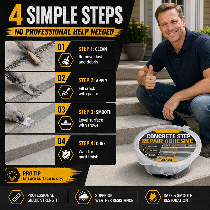 💞 PLUS DE 50 000 EXEMPLAIRES VENDUS ! 🔧🏠 55 % DE RÉDUCTION ! Colle de réparation pour marches en béton – Colle de manière permanente les marches et allées fissurées. Résistante aux intempéries : supporte la chaleur, le gel et la pluie! 🛡️✨