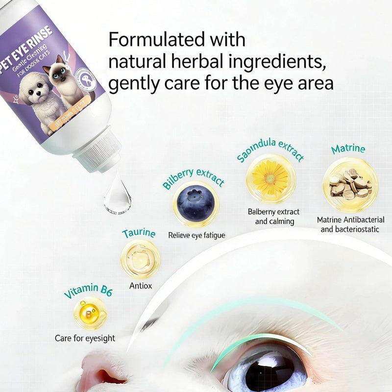 🔥Promotion exceptionnelle : 50 % de réduction🔥 Solution de rinçage douce pour les yeux des chiens et des chats – Sans alcool, élimine les impuretés, 150 ml 🐶