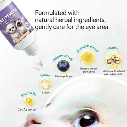 🔥Promotion exceptionnelle : 50 % de réduction🔥 Solution de rinçage douce pour les yeux des chiens et des chats – Sans alcool, élimine les impuretés, 150 ml 🐶
