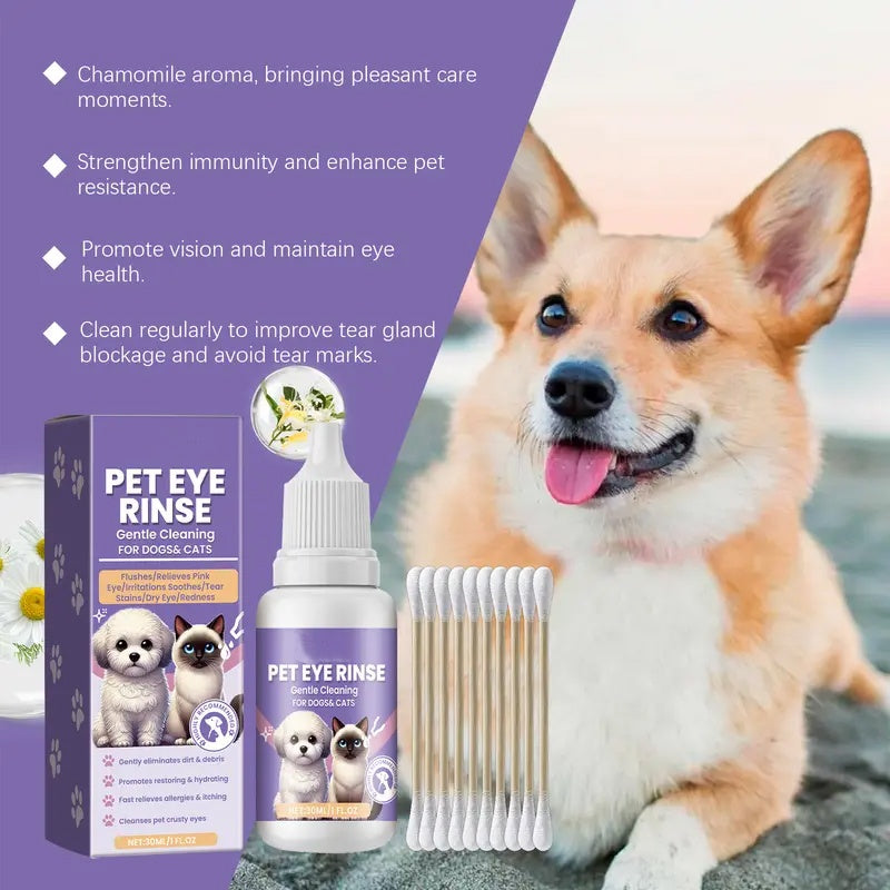 🔥Promotion exceptionnelle : 50 % de réduction🔥 Solution de rinçage douce pour les yeux des chiens et des chats – Sans alcool, élimine les impuretés, 150 ml 🐶