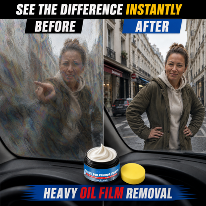 🔥57 % DE RÉDUCTION🔥 Produit pour éliminer les traces d'huile sur les vitres de voiture – Élimine les reflets et les traces laissées par les essuie-glaces, repousse la pluie, convient à tous les types de vitres – Éponge incluse ! 🚗