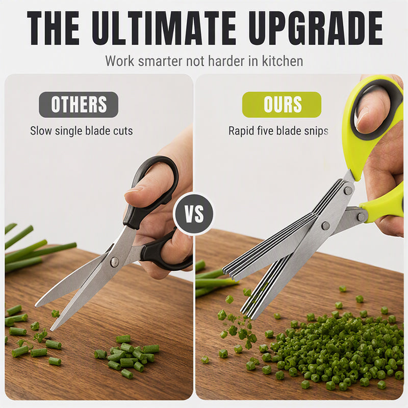 🔥 Ciseaux de cuisine en acier inoxydable multicouche – Coupe-herbes à 5 lames avec manche ergonomique – Idéal pour les herbes aromatiques, les oignons verts et les garnitures fraîches ✂️🌿