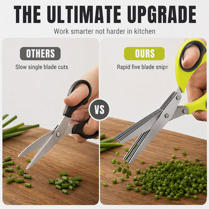 🔥 Ciseaux de cuisine en acier inoxydable multicouche – Coupe-herbes à 5 lames avec manche ergonomique – Idéal pour les herbes aromatiques, les oignons verts et les garnitures fraîches ✂️🌿