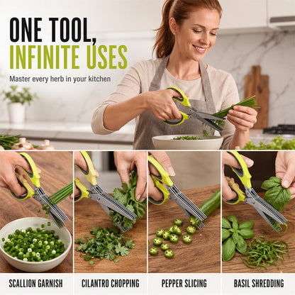 🔥 Ciseaux de cuisine en acier inoxydable multicouche – Coupe-herbes à 5 lames avec manche ergonomique – Idéal pour les herbes aromatiques, les oignons verts et les garnitures fraîches ✂️🌿