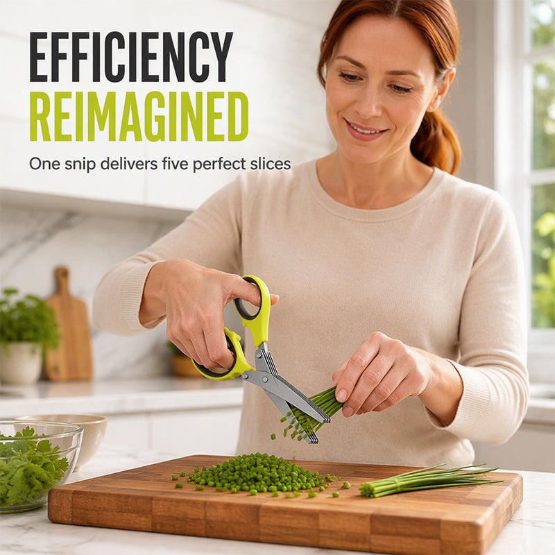 🔥 Ciseaux de cuisine en acier inoxydable multicouche – Coupe-herbes à 5 lames avec manche ergonomique – Idéal pour les herbes aromatiques, les oignons verts et les garnitures fraîches ✂️🌿