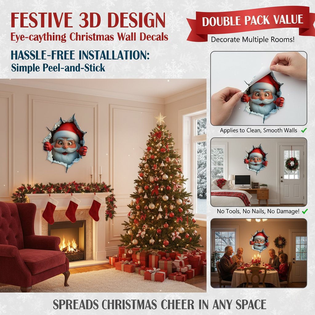 🎅Autocollants muraux 3D « La surprise du Père Noël »