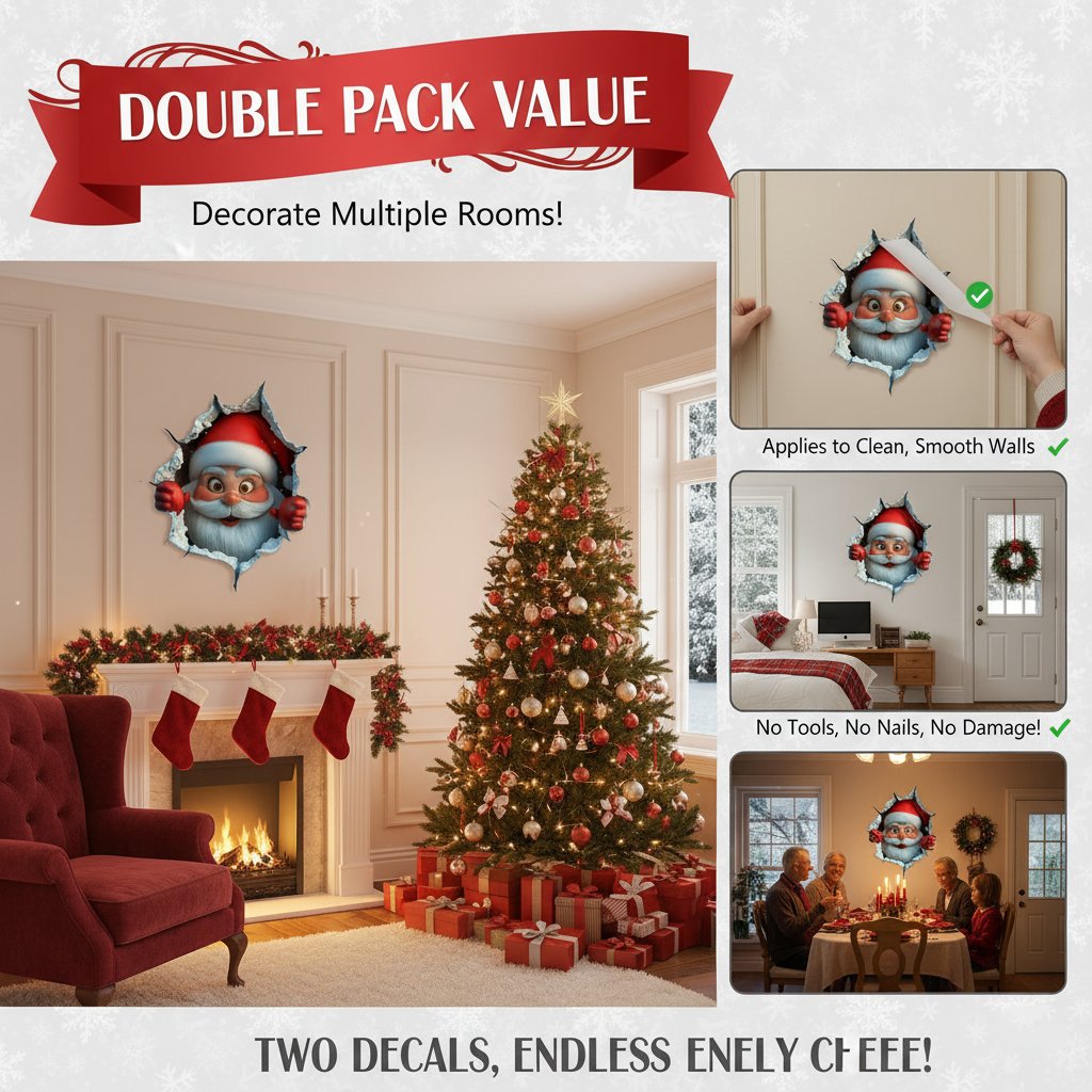 🎅Autocollants muraux 3D « La surprise du Père Noël »