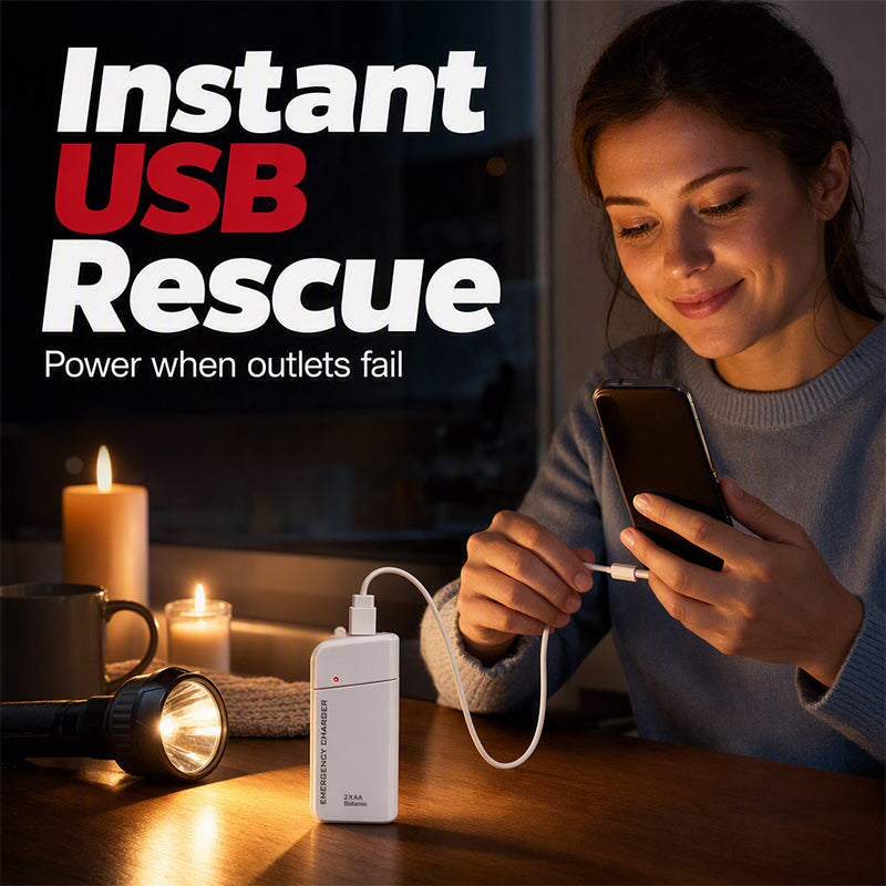 Chargeur d'urgence portable pour téléphone, batterie externe alimentée par piles AA avec lampe torche LED