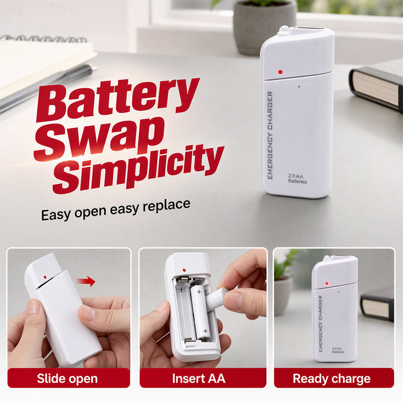 Chargeur d'urgence portable pour téléphone, batterie externe alimentée par piles AA avec lampe torche LED