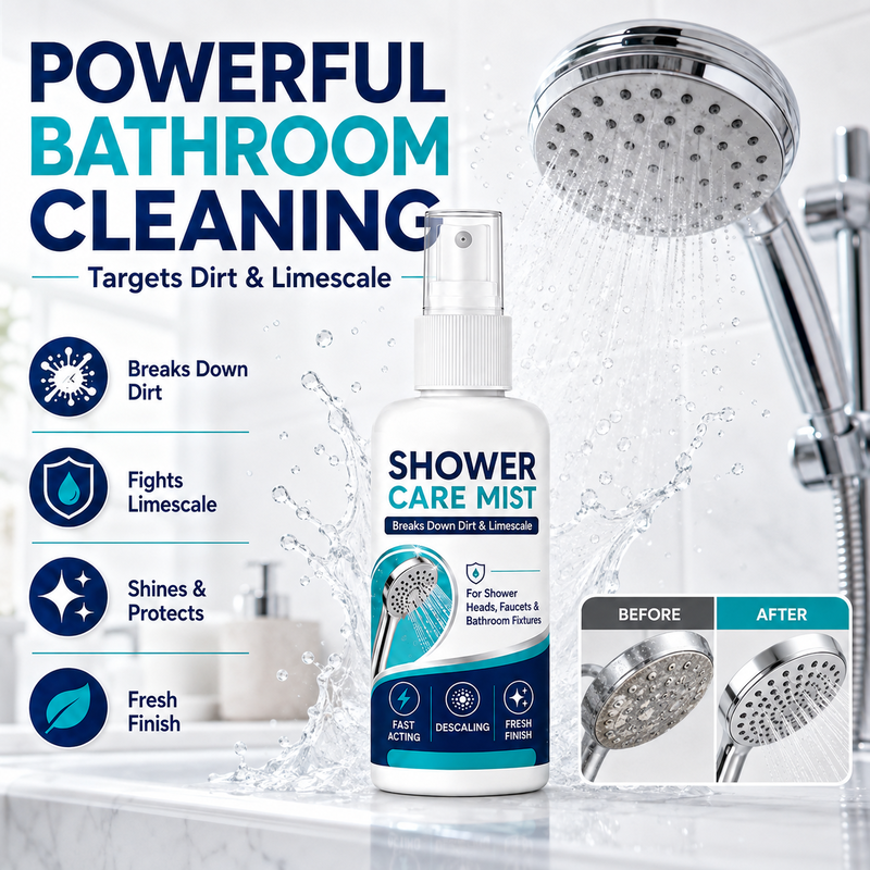 🚿✨Spray détartrant pour douche à action rapide – Élimine les dépôts minéraux tenaces et les taches d'eau calcaire. Rétablit le débit d'eau et redonne de l'éclat : il suffit de vaporiser et d'essuyer ! 🧼💪