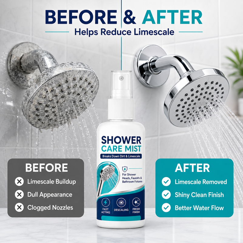 🚿✨Spray détartrant pour douche à action rapide – Élimine les dépôts minéraux tenaces et les taches d'eau calcaire. Rétablit le débit d'eau et redonne de l'éclat : il suffit de vaporiser et d'essuyer ! 🧼💪