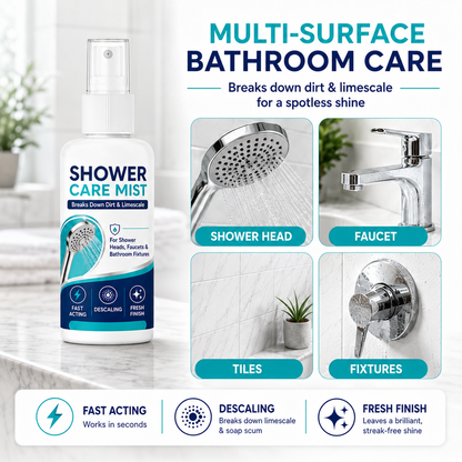 🚿✨Spray détartrant pour douche à action rapide – Élimine les dépôts minéraux tenaces et les taches d'eau calcaire. Rétablit le débit d'eau et redonne de l'éclat : il suffit de vaporiser et d'essuyer ! 🧼💪