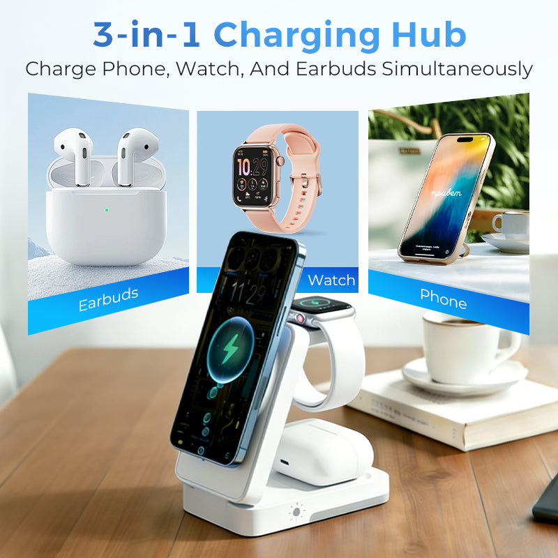 🔋 Support de recharge magnétique pliable 3-en-1 pour vos appareils du quotidien