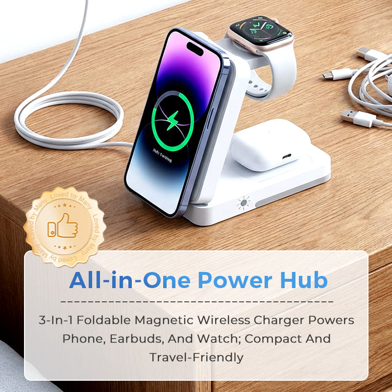 🔋 Support de recharge magnétique pliable 3-en-1 pour vos appareils du quotidien