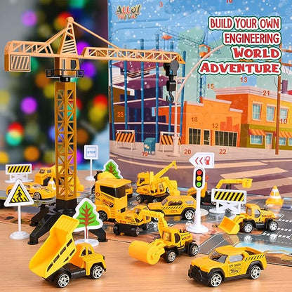 🚗 50% DE RÉDUCTION! 🎁 CALENDRIER DE L'AVENT GARÇON - 24 Jours de Chantier Miniature, Véhicules Alliés avec Outils Réalistes 👷🔧