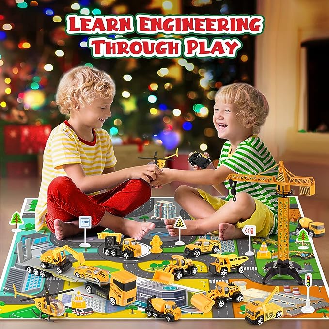 🚗 50% DE RÉDUCTION! 🎁 CALENDRIER DE L'AVENT GARÇON - 24 Jours de Chantier Miniature, Véhicules Alliés avec Outils Réalistes 👷🔧