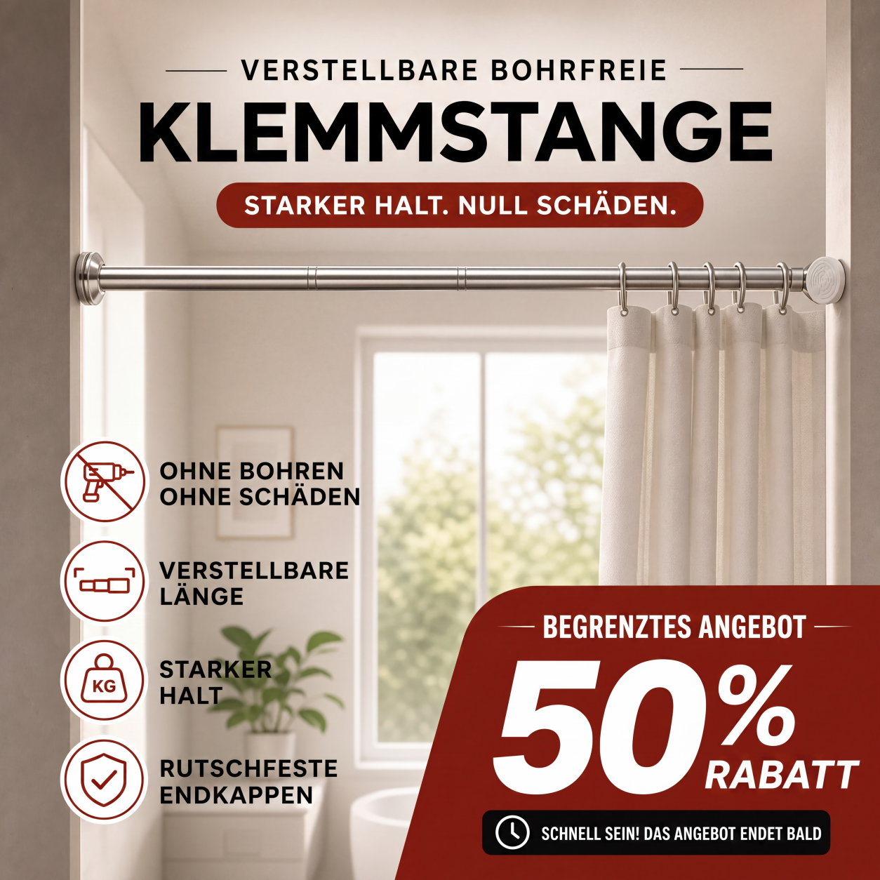 🔧 50 % DE RÉDUCTION EN CE MOMENT ! 📏 Tringle réglable sans perçage – Montage sans outils, fixation solide et polyvalente – Crée instantanément un espace de rangement partout et à tout moment 🏠
