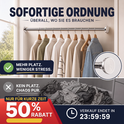 🔧 50 % DE RÉDUCTION EN CE MOMENT ! 📏 Tringle réglable sans perçage – Montage sans outils, fixation solide et polyvalente – Crée instantanément un espace de rangement partout et à tout moment 🏠