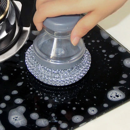 Brosse à récurer avec distributeur de liquide vaisselle et tête amovible en PET