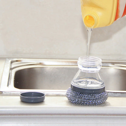 Brosse à récurer avec distributeur de liquide vaisselle et tête amovible en PET