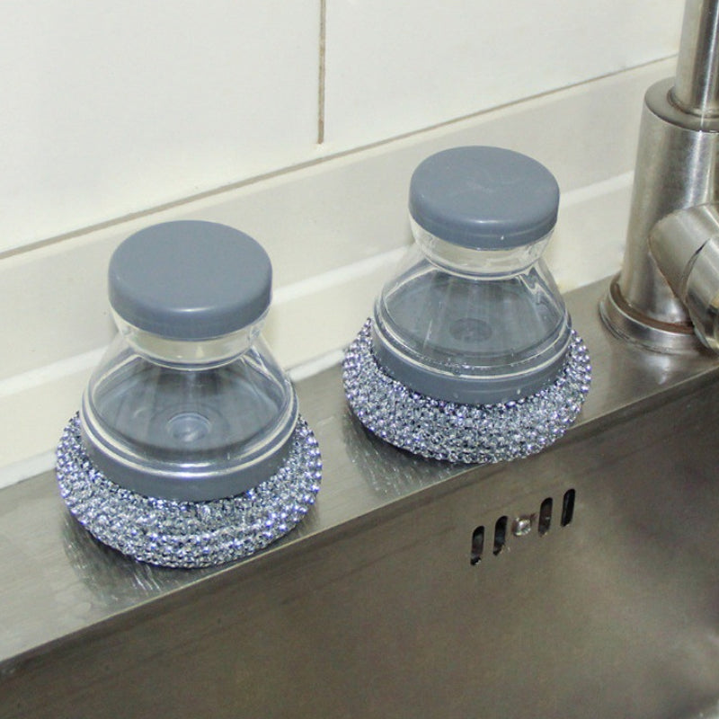 Brosse à récurer avec distributeur de liquide vaisselle et tête amovible en PET