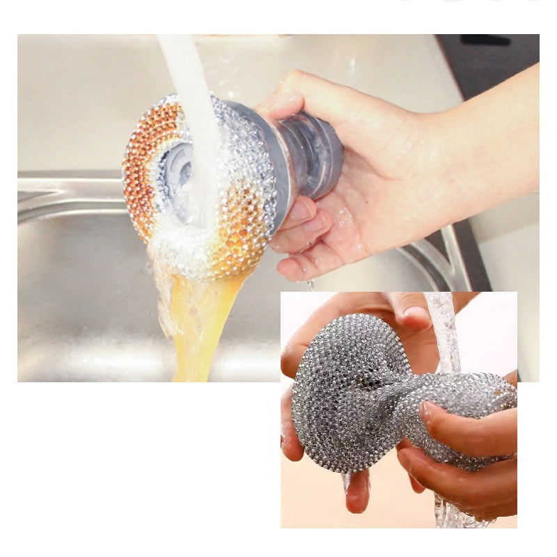 Brosse à récurer avec distributeur de liquide vaisselle et tête amovible en PET