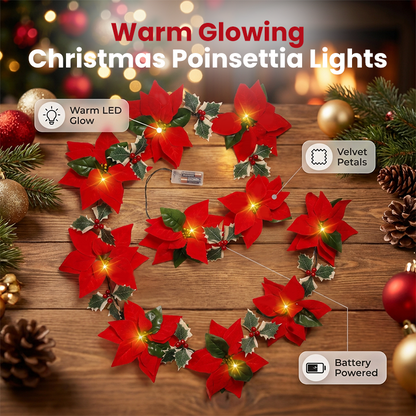 🕊️🎄 Guirlande de Noël florale – Poinsettias lumineux, ambiance chaleureuse, habillez votre intérieur de tradition et de douceur, pour des fêtes inoubliables en famille 🌟🏠