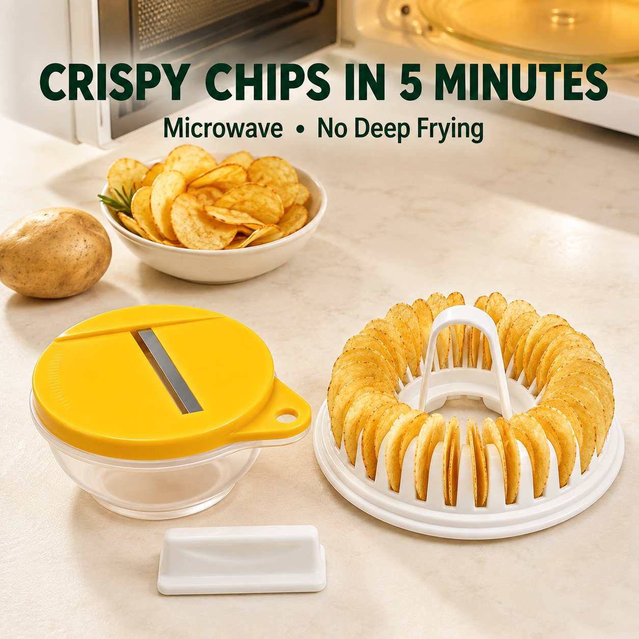 Machine à chips de pommes de terre à faire soi-même pour micro-ondes avec ensemble de bols à trancher