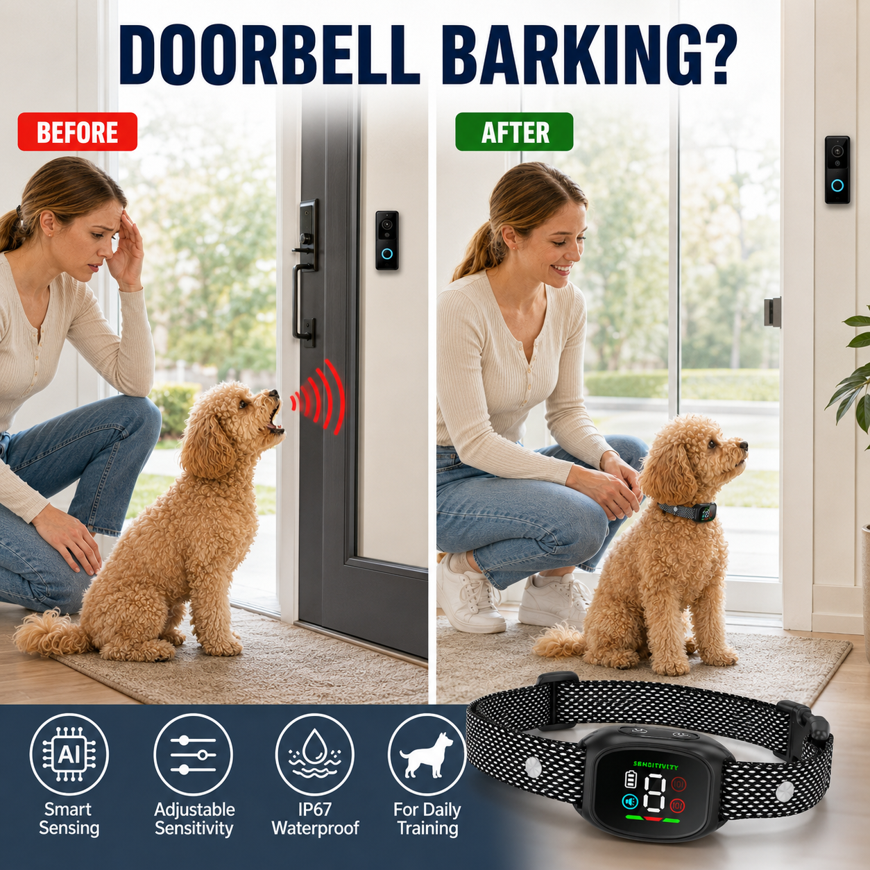 Collier anti-aboiement intelligent pour chiens
