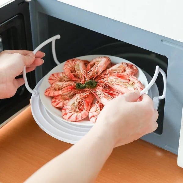 🎁 Deux achetés un offert 🍽️ Plateau Pliable 2-en-1 pour Micro-ondes – Réchauffe Deux Plats Ensemble | Poignées Cool-Touch | Silicone Alimentaire Sans BPA✨