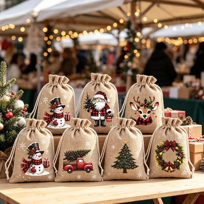 🎅🎁 -60% ! 🎄Sacs Cadeaux de Noël à Cordon – Imprimés Festifs & Tissu Durable pour Emballage Chic et Réutilisable.