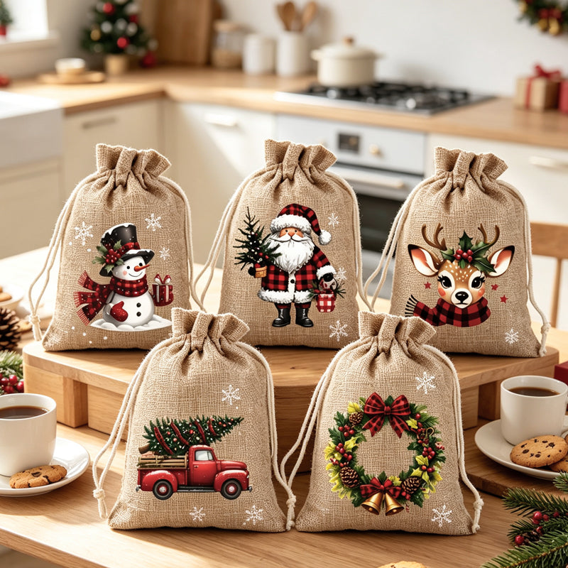 🎅🎁 -60% ! 🎄Sacs Cadeaux de Noël à Cordon – Imprimés Festifs & Tissu Durable pour Emballage Chic et Réutilisable.