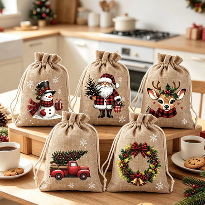 🎅🎁 -60% ! 🎄Sacs Cadeaux de Noël à Cordon – Imprimés Festifs & Tissu Durable pour Emballage Chic et Réutilisable.
