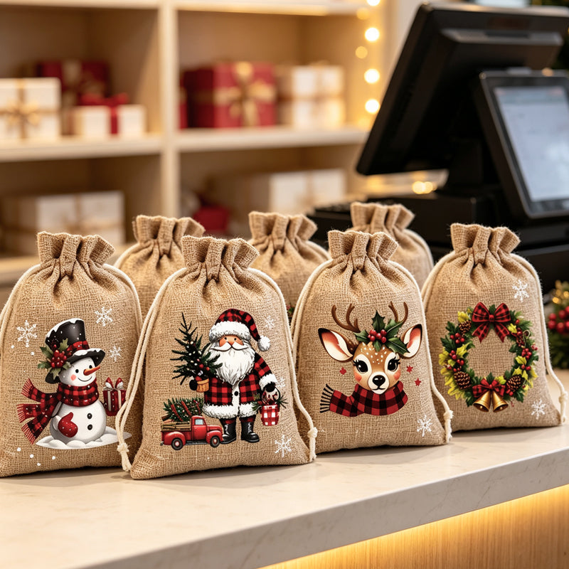 🎅🎁 -60% ! 🎄Sacs Cadeaux de Noël à Cordon – Imprimés Festifs & Tissu Durable pour Emballage Chic et Réutilisable.