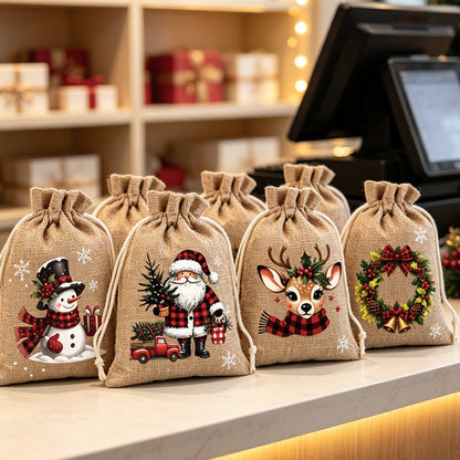 🎅🎁 -60% ! 🎄Sacs Cadeaux de Noël à Cordon – Imprimés Festifs & Tissu Durable pour Emballage Chic et Réutilisable.