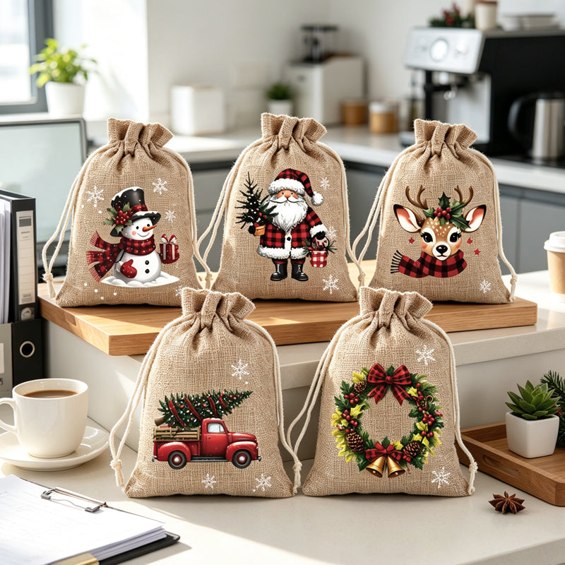 🎅🎁 -60% ! 🎄Sacs Cadeaux de Noël à Cordon – Imprimés Festifs & Tissu Durable pour Emballage Chic et Réutilisable.