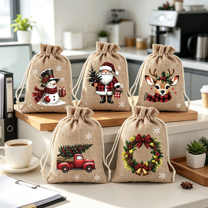 🎅🎁 -60% ! 🎄Sacs Cadeaux de Noël à Cordon – Imprimés Festifs & Tissu Durable pour Emballage Chic et Réutilisable.