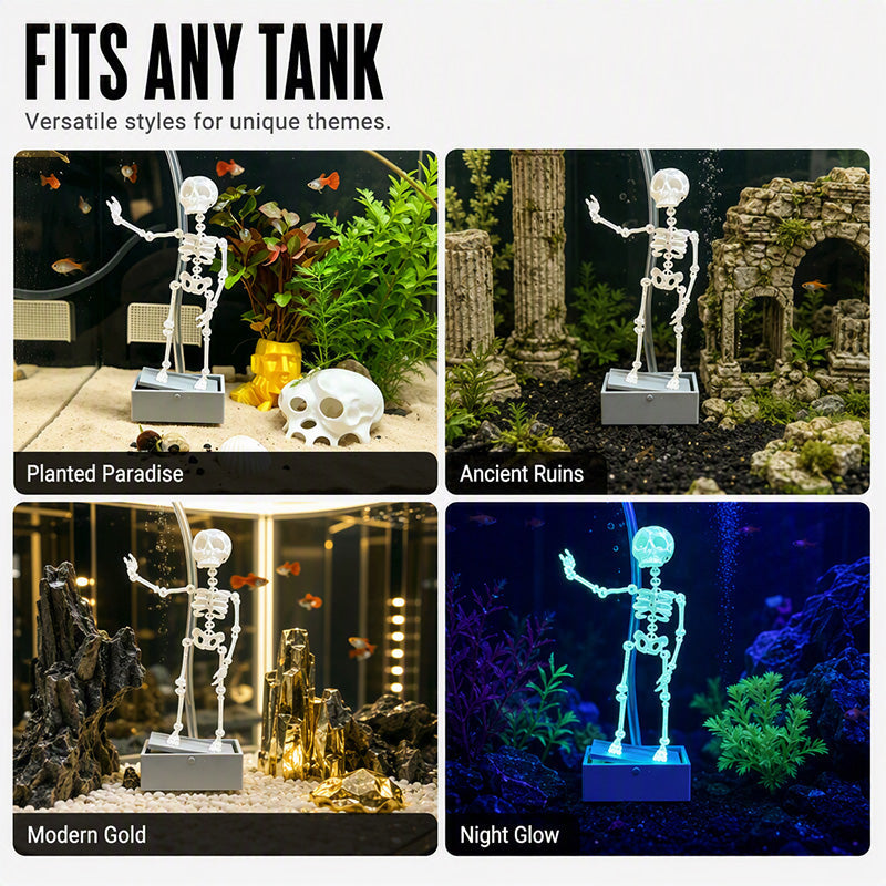 ⏳🔥50 % DE RÉDUCTION POUR UNE DURÉE LIMITÉE ! ⏰💧Bubbler pour aquarium « Squelette dansant »💀