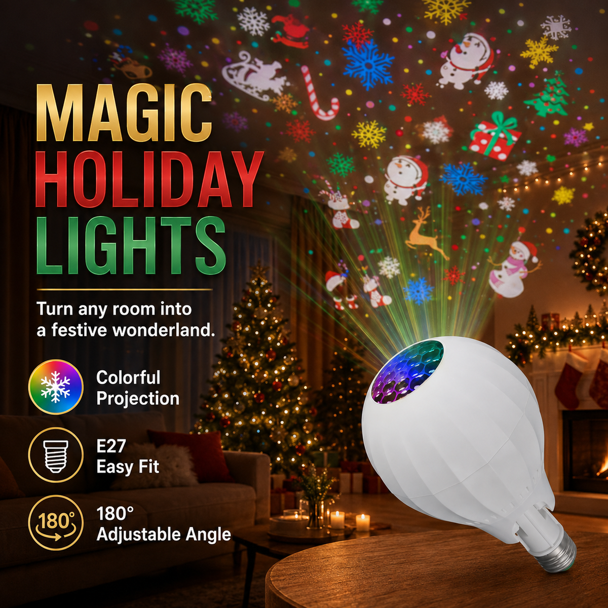 🎄 Lampe projecteur de Noël rotative | 16 motifs