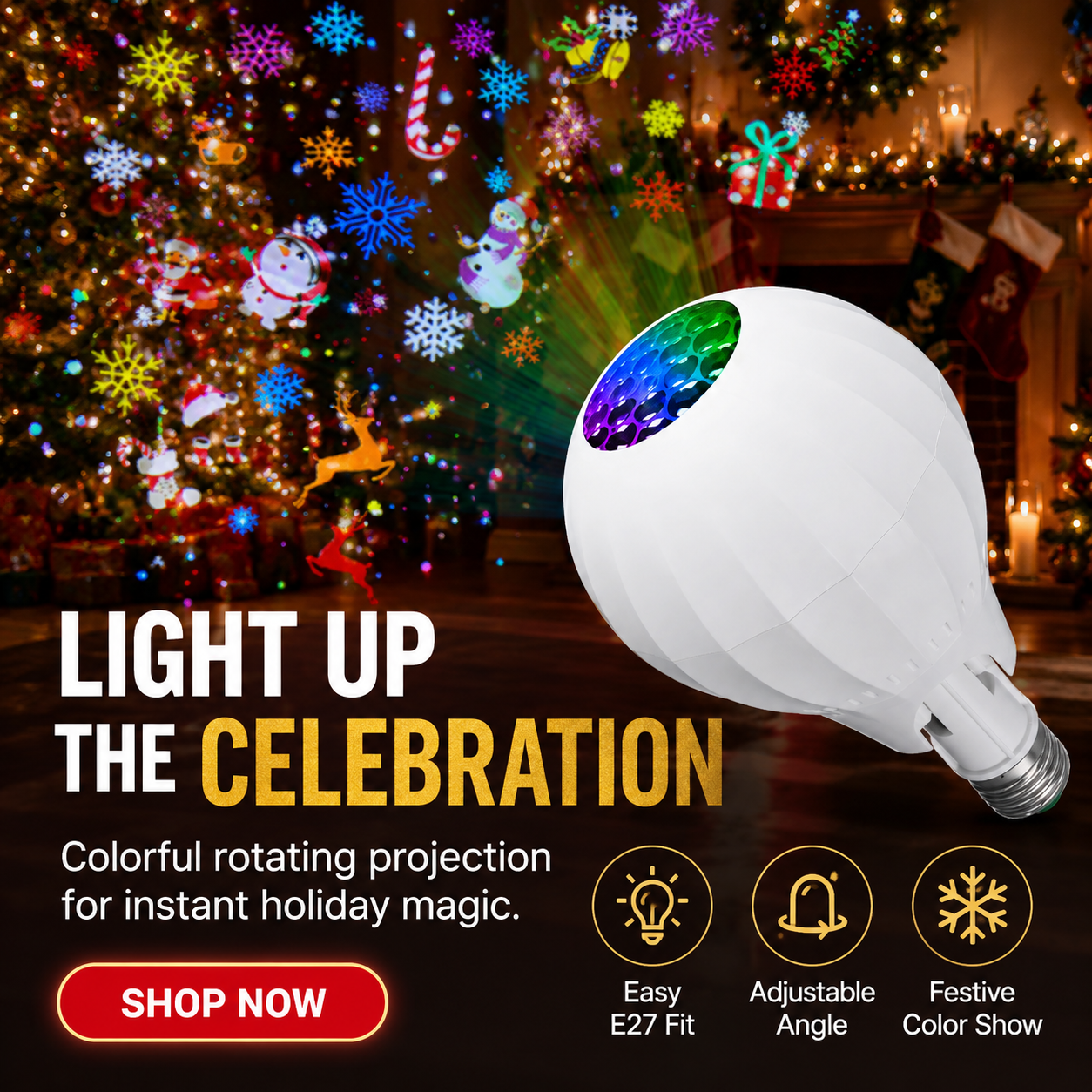 🎄 Lampe projecteur de Noël rotative | 16 motifs