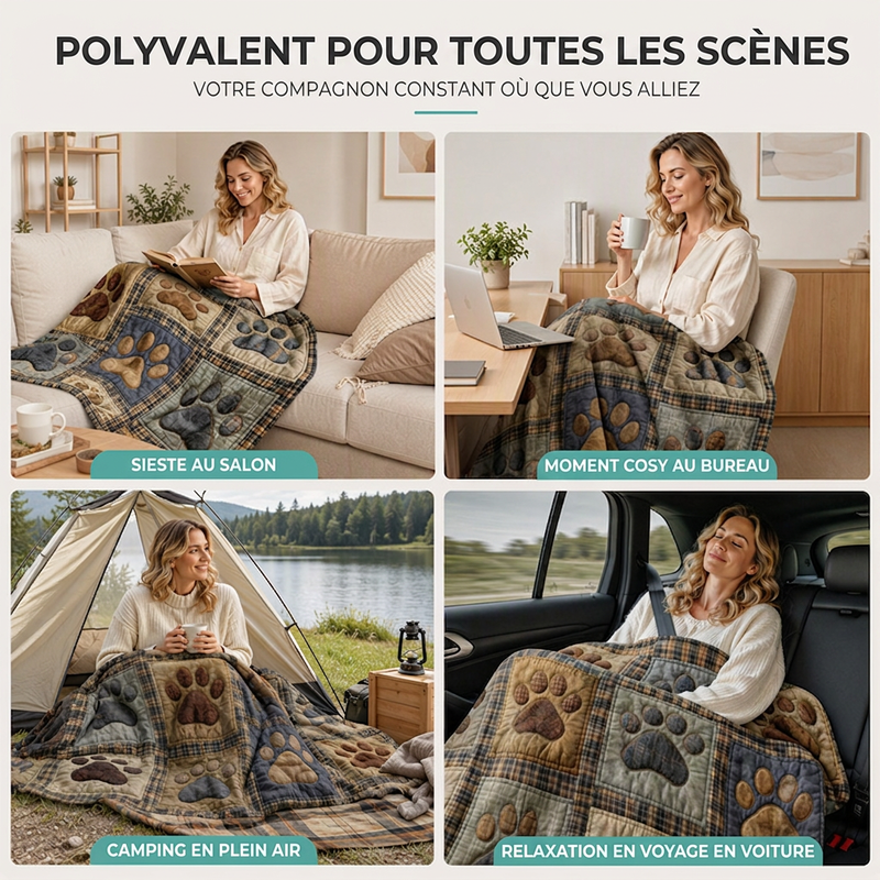 🐾 Couverture douce en flanelle avec empreintes de pattes | Chaude et douillette, mais légère 🤗 | Imprimé vif et durable ✨ | 2 couleurs et 7 tailles, de 70 × 100 à 160 × 220 cm 📏 | Parfaite pour le canapé, le lit et les voyages 🛋️
