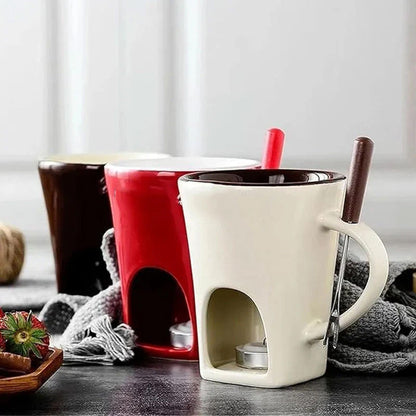 🍫 50 % DE RÉDUCTION EN CE MOMENT ! ☕ Tasse à fondue au chocolat en céramique | Chauffe-plat à bougie – 200 ml ✨