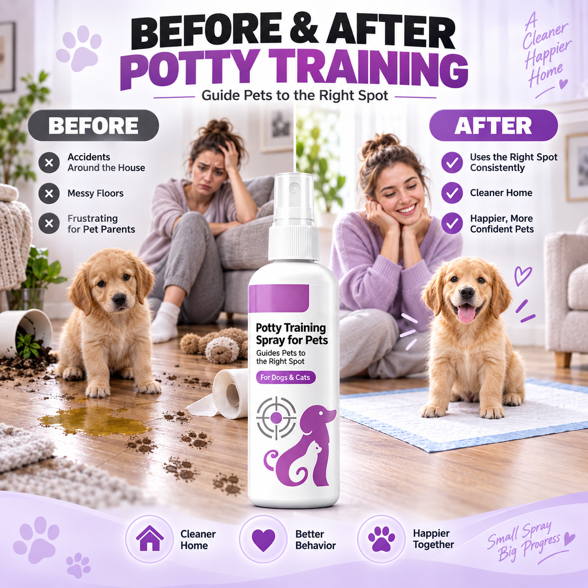 Spray d'apprentissage de la propreté pour chiens et chats