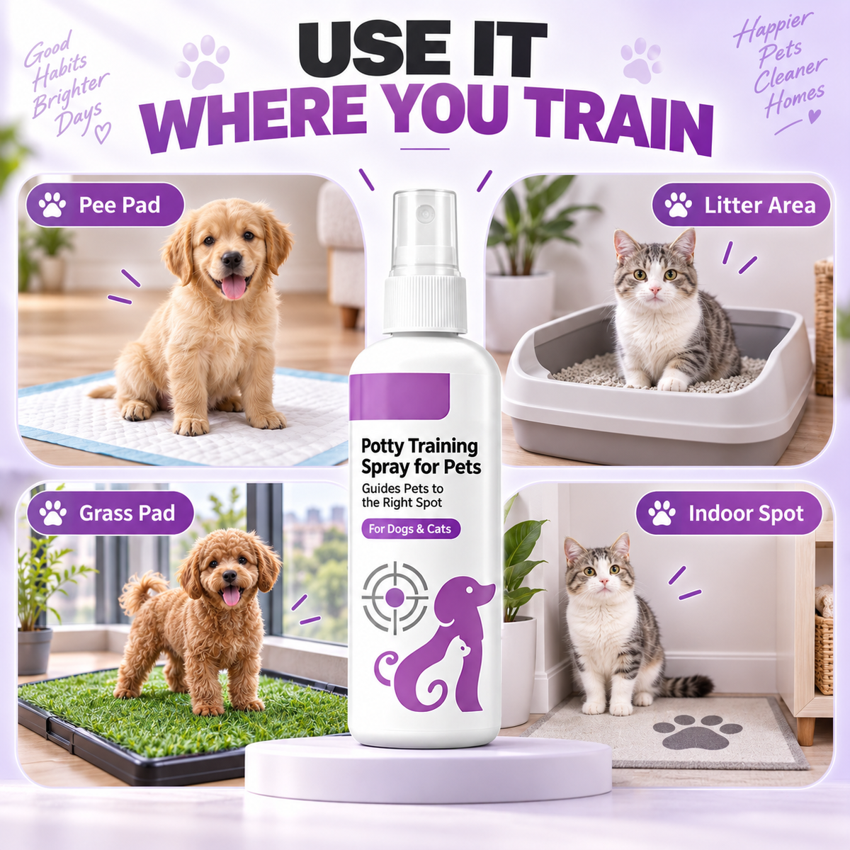 Spray d'apprentissage de la propreté pour chiens et chats