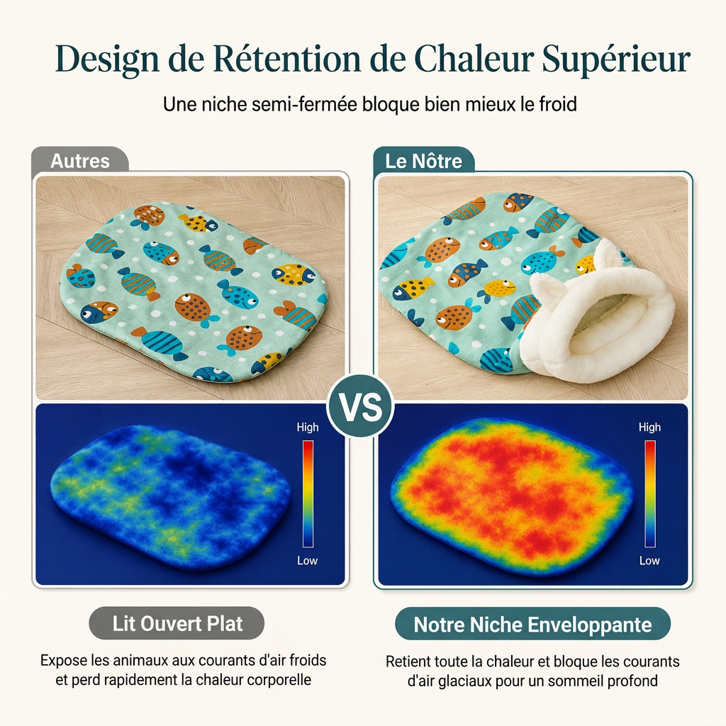 🐈🛏️ Nid-caverne Semi-fermé pour Chats et Petits Chiens – Chaud, Coupe-vent et Douillet pour un Sommeil Profond