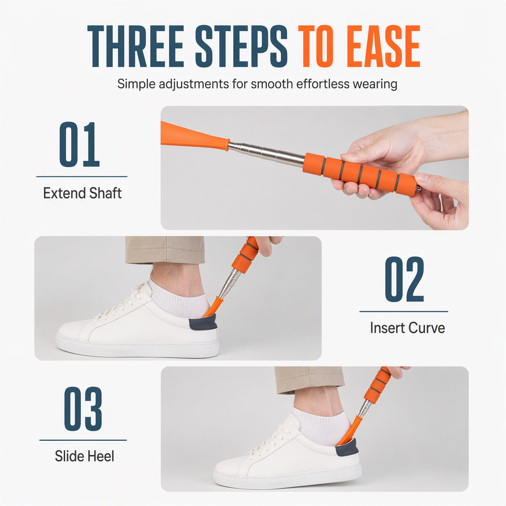 👟 50% DE RÉDUCTION! 🦯 Chausse-pied télescopique – Inox, long manche & pratique ✨